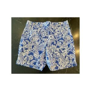 Rafaella Blue and White Floral print pull on shorts 12 NWOT